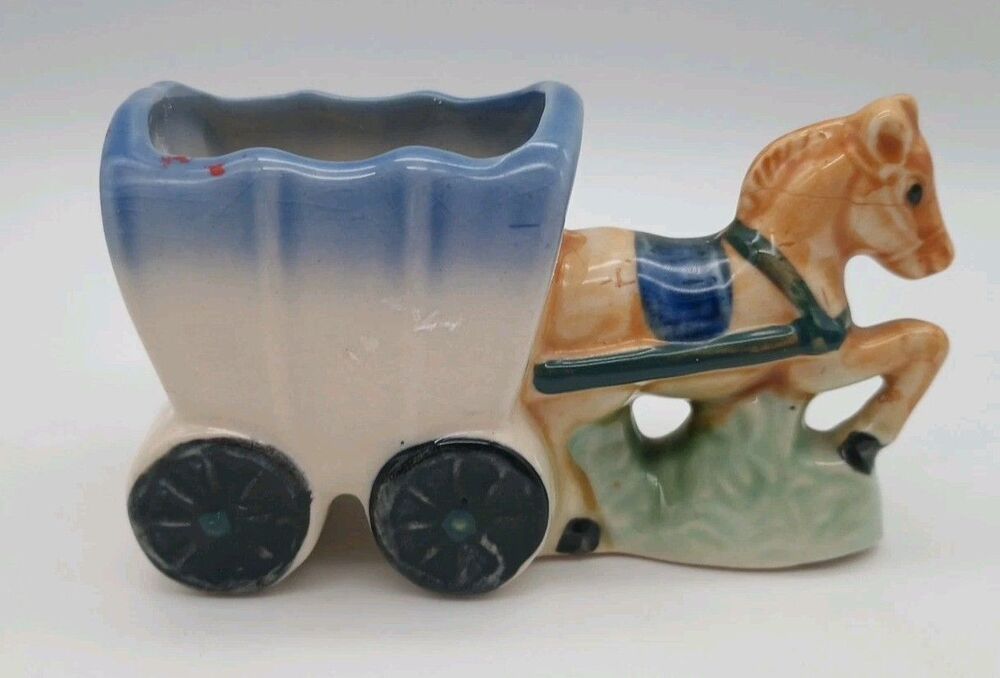 Occupied Japan Horse & Cart Ceramic Planter Vintage 1940’s 1950’s (S)